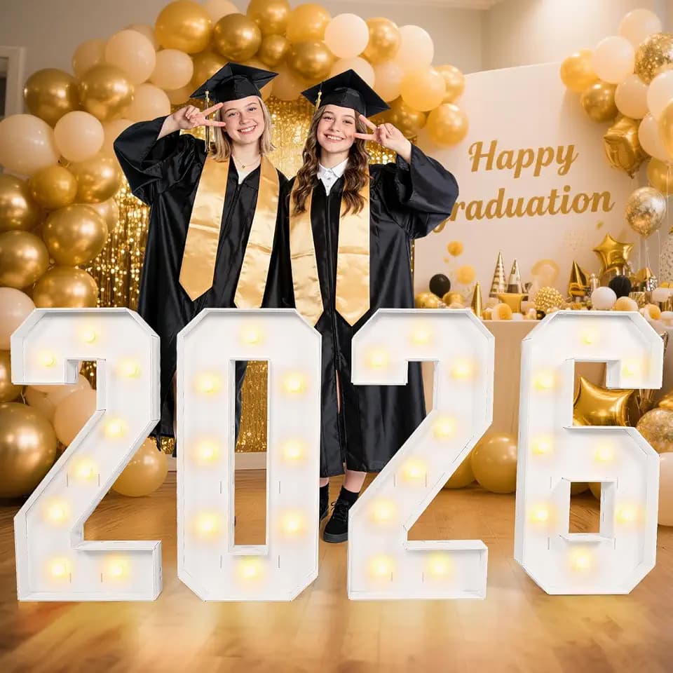 Marquee Light Up Numbers 2026, 3FT Large Number LED Lights Graduation Party Supplies, Giant DIY Pre-Cut Foam Board Set for Class of 2026 Prom Balloon New Year Christmas Birthday Wedding Back to School Decoration
