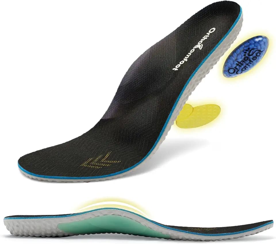 Athletic Orthotic Insoles with Heel Air Cushion & Forefoot Gel, Energy Return Shoe Inserts for Plantar Fasciitis, Metatarsalgia, Flat Feet High Arch for Sports and Long‑Hour Standing