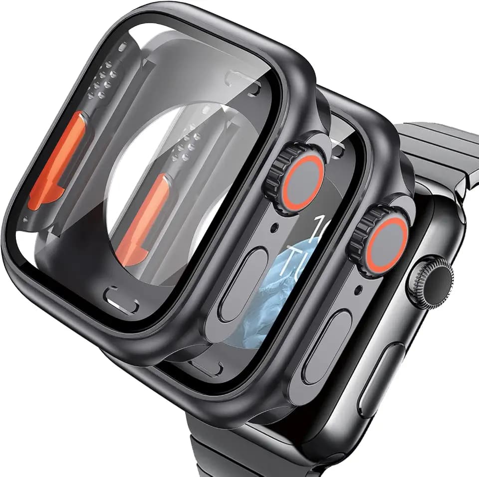 2 Stück Hülle Kompatibel Apple Watch SE/6/5/4 44mm (Sieht Aus wie Ultra und Ultra2) für Apple Watch 44mm 360° Rundum iWatch Glas Schutzhülle+Heckdeckel+Oberfläche Krone,Original Black