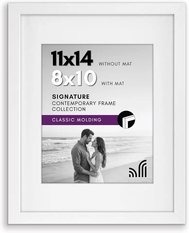 Americanflat 11x14 Picture Frame - Matted to 8x10 - Engineered Wood - White