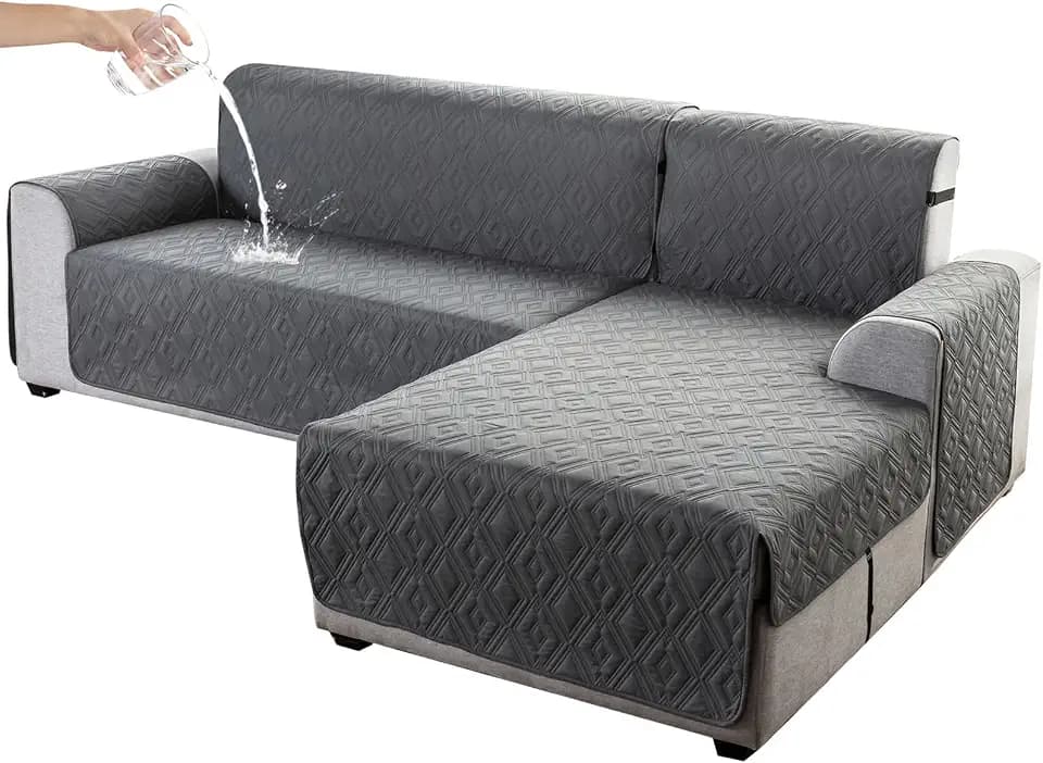 Genina Waterproof L Chaise Sectional Cover for Kids Pets (Dark Grey, Sofa Large)