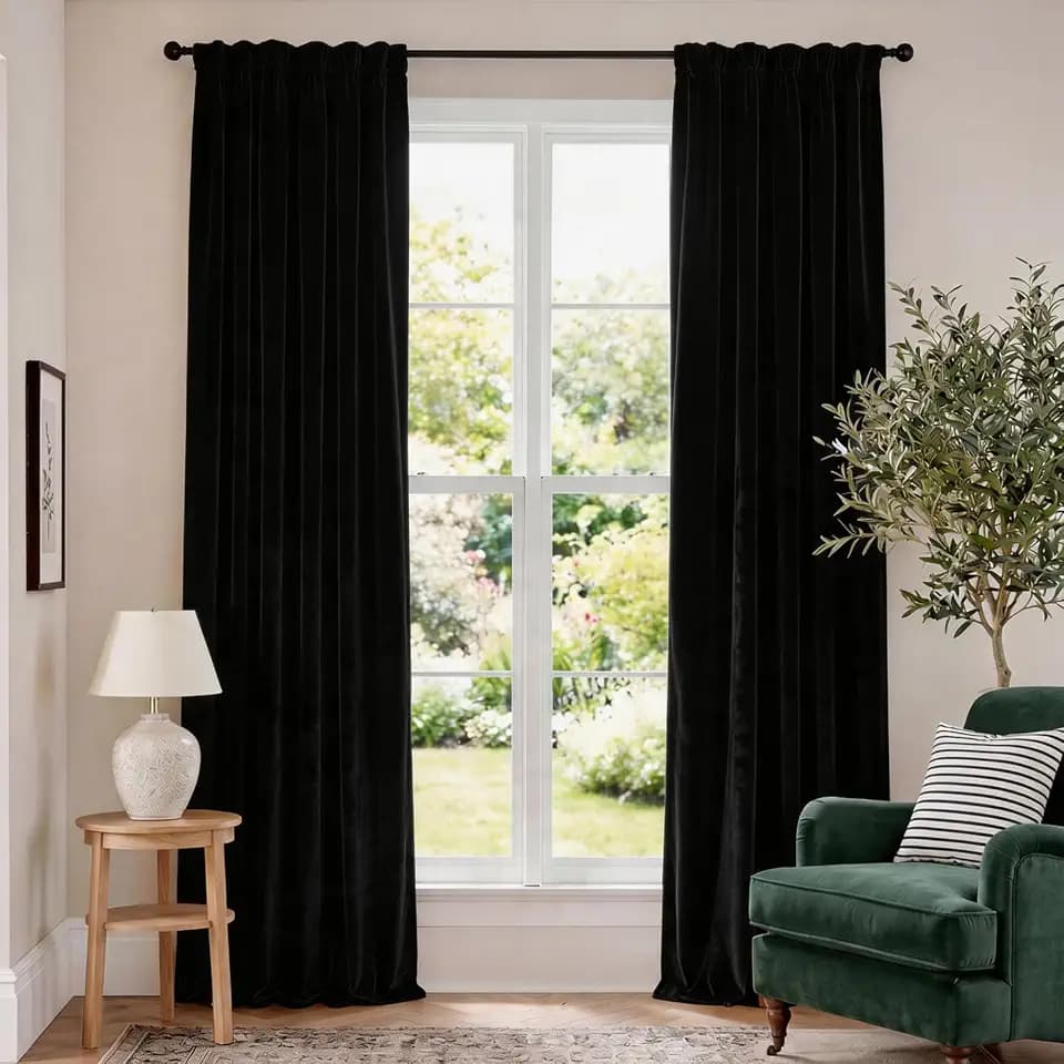 Lazzzy Extra Long Black Velvet Curtains Rod Pocket 52×108 Inch 2 Panels