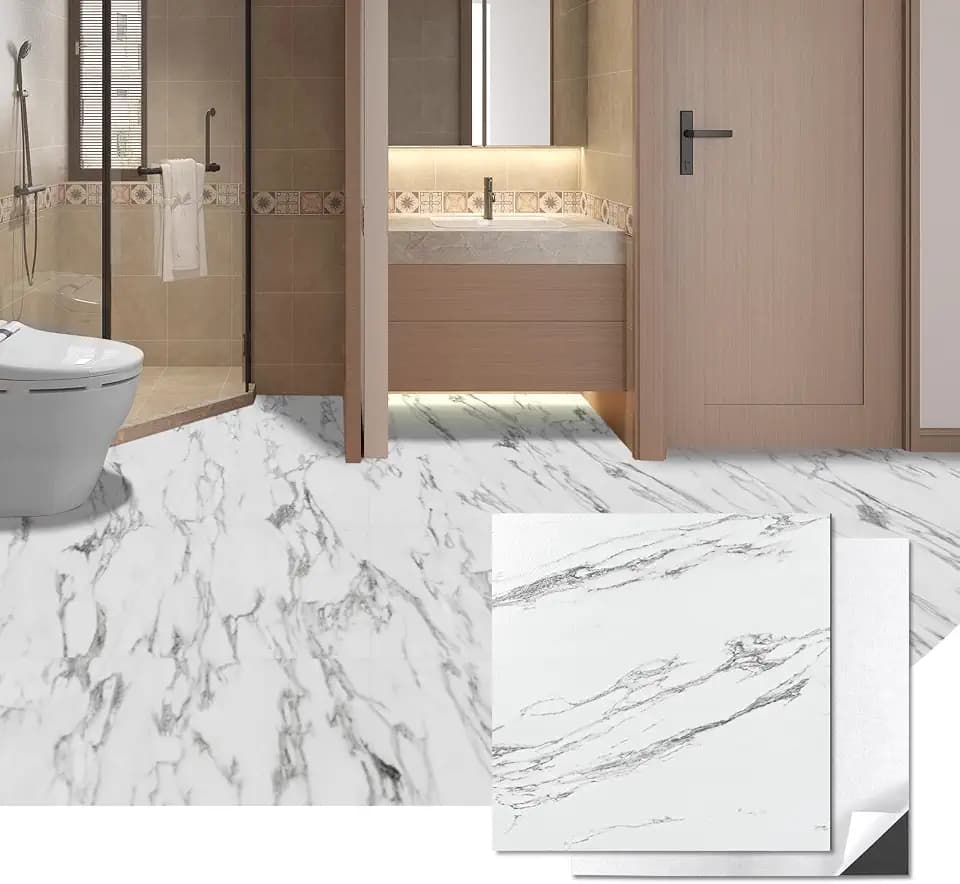 Art3d 30-Pack Peel and Stick Vinyl Floor Tiles, 12 x 12 in, Gray Marble