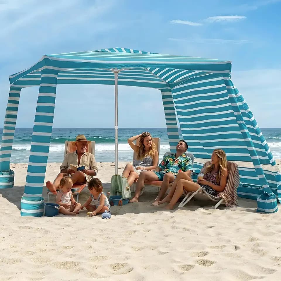 AMMSUN Portable Beach Cabana, 8'×8' Beach Canopy, Easy Set up Take Down