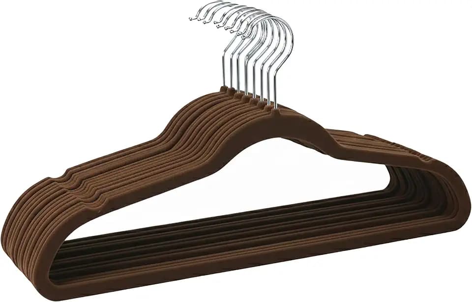 Simplify Slim Velvet Clothes Hangers | 50 Pack | Non-Slip | Shirts | Suit | Pants | Dresses | Garments | Closet Storage & Organization | Durable | Chocolate