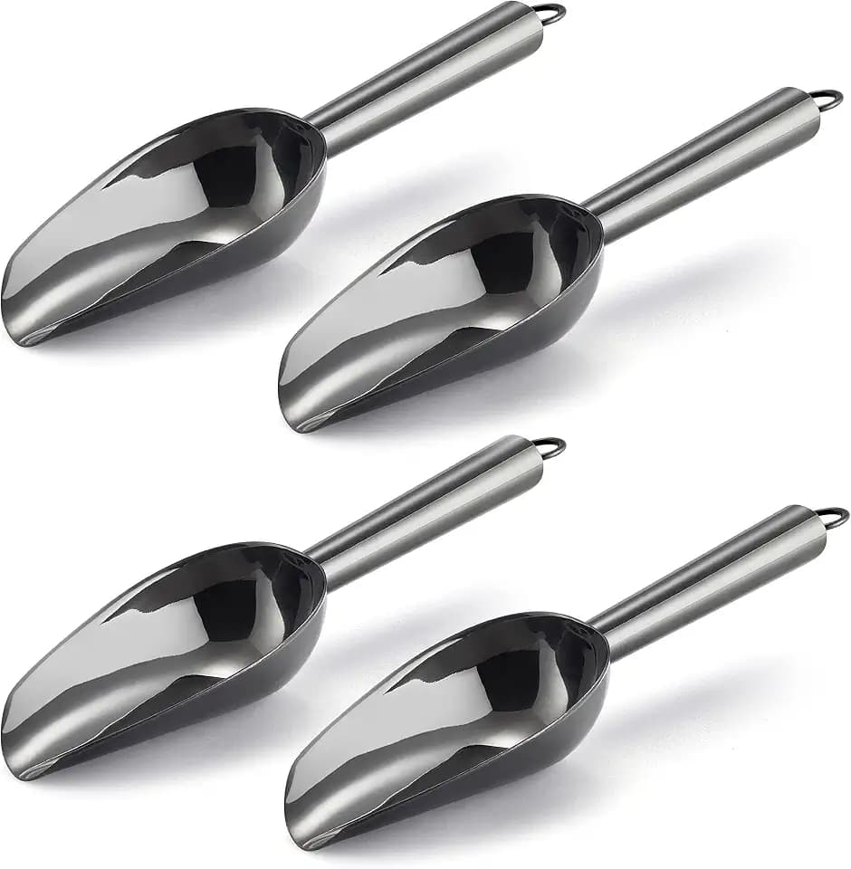 E-far Mini Ice Scoop Set of 4, 3 Ounce Black Stainless Steel Utility Scoops