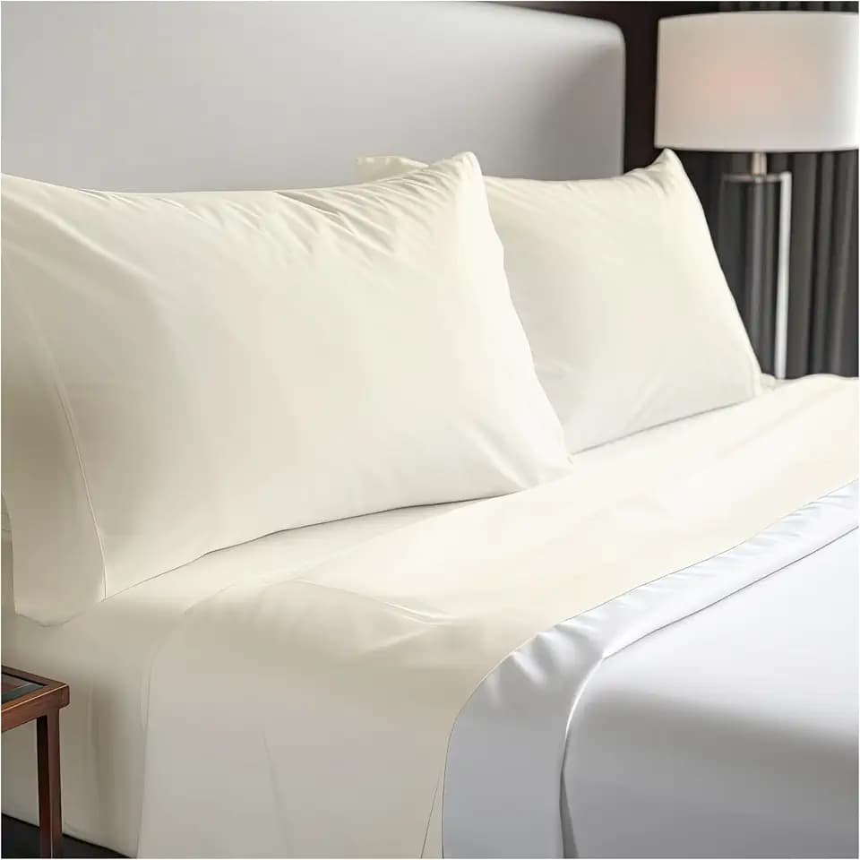 Dwell Studios Luxe Comfort: 400TC Cotton Sateen Weave Queen Sheet 4 Pc Set - Extra Deep Pocket - Fits 18" Mattresses - Ivory, Queen