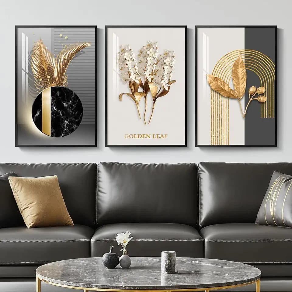 Framed Black and White Gold Modern Luxury Wall Art, 3 Pieces 16x24 In