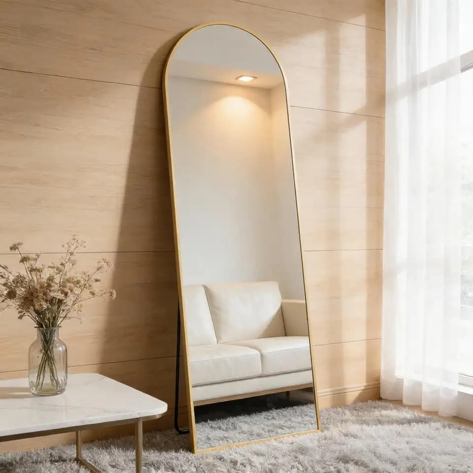 NEWBULIG 64"x21" Arched Full Length Mirror, Full Body Floor Mirror, Gold