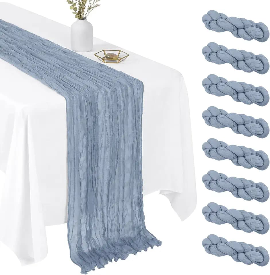 8 Pack Dusty Blue 17 x 108 Inch Cheesecloth Table Runner - Boho Gauze Sheer Fabric for Wedding Baby Shower Party Home Decor