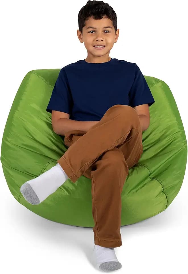 Big Joe Classic Bean Bag Chair for Kids Bedroom and Reading Nook, Easy-Clean Spicy Lime, Durable Nylon Polyester Blend, 2 feet Refillable
