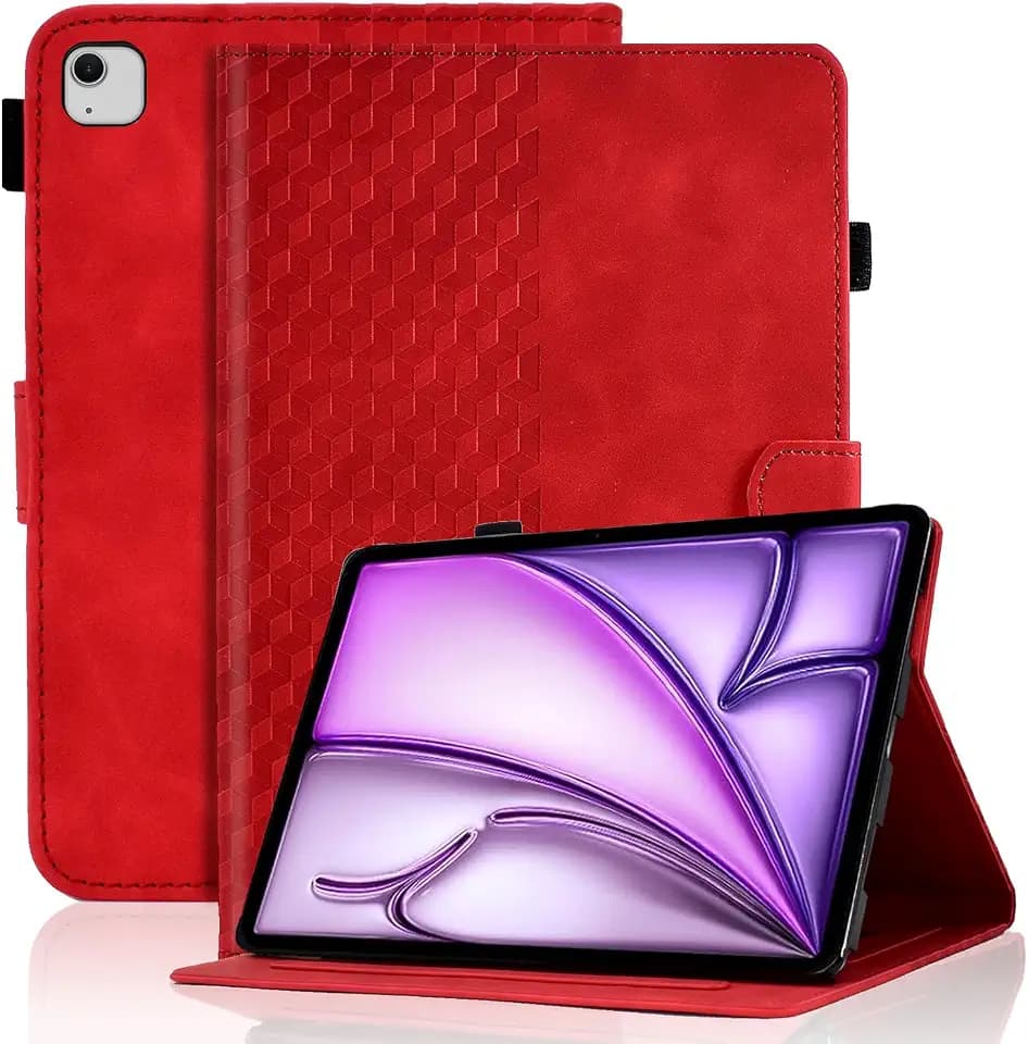 Hülle für iPad Air 13 Zoll M4/M3/M2 (2026/2025/2024) Tablet Schutzhülle Premium Ledertasche Folio Smart Case mit Auto Schlaf/Aufwach Stifthalter Kartensteckplatz für iPad Air 13 Zoll Cover, Rot