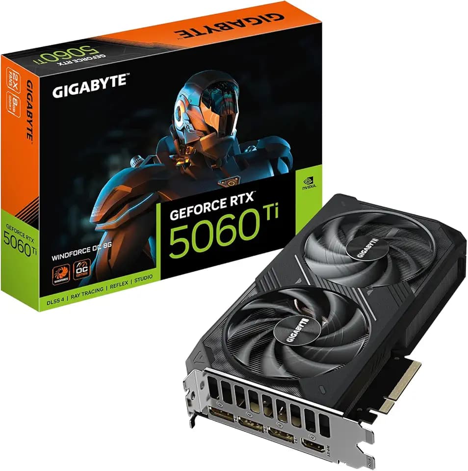 Gigabyte GeForce RTX 5060 Ti WINDFORCE OC 8G Grafikkarte – 8 GB GDDR7, 128 Bit, PCI-E 5.0, 2587 MHz Kernfrequenz, 3 x DisplayPort, 1 x HDMI, GV-N506TWF2OC-8GD