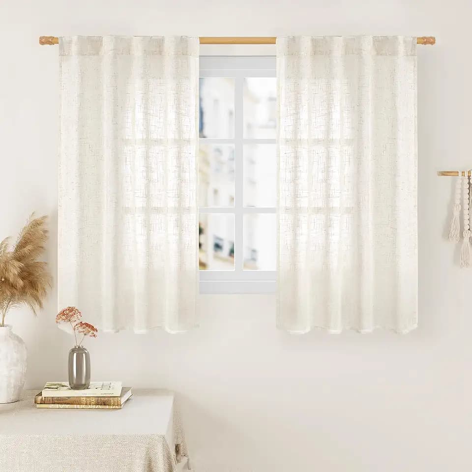 LAMIT 48 Inch Short Window Linen Curtains 2 Panels, 34 x 48 Inch