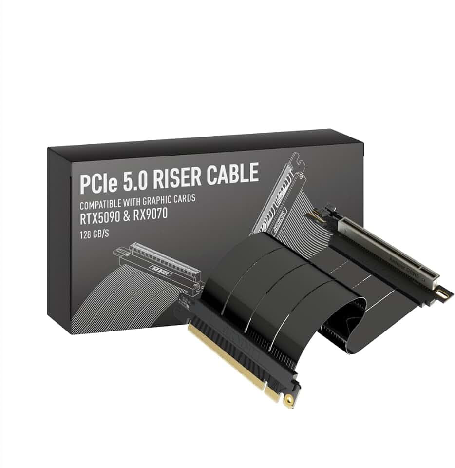 LINKUP - AVA5 PCIE 5.0 Riser-Kabel | Rechter Winkel, Schwarz 20cm