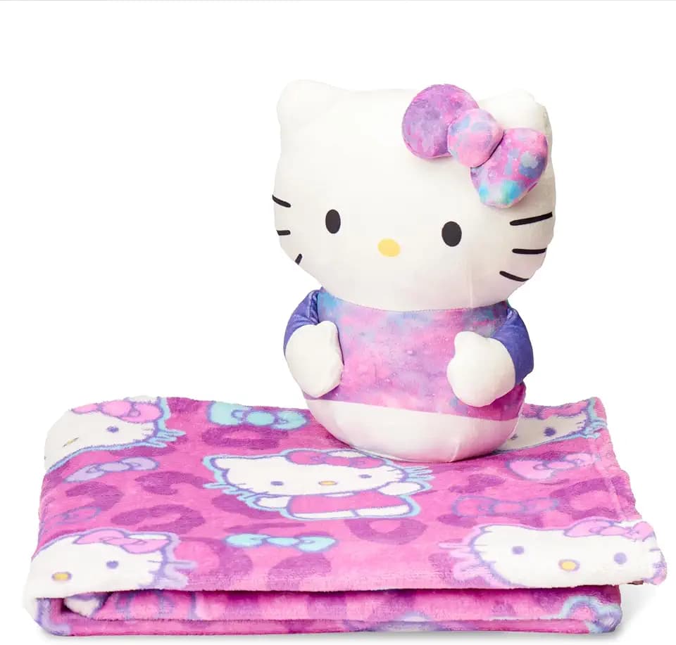 Northwest Sanrio Hello Kitty, Blanket and Hugger Set, Soft Silk Touch Throw, Plush Pillow, 50 x 60 Inches