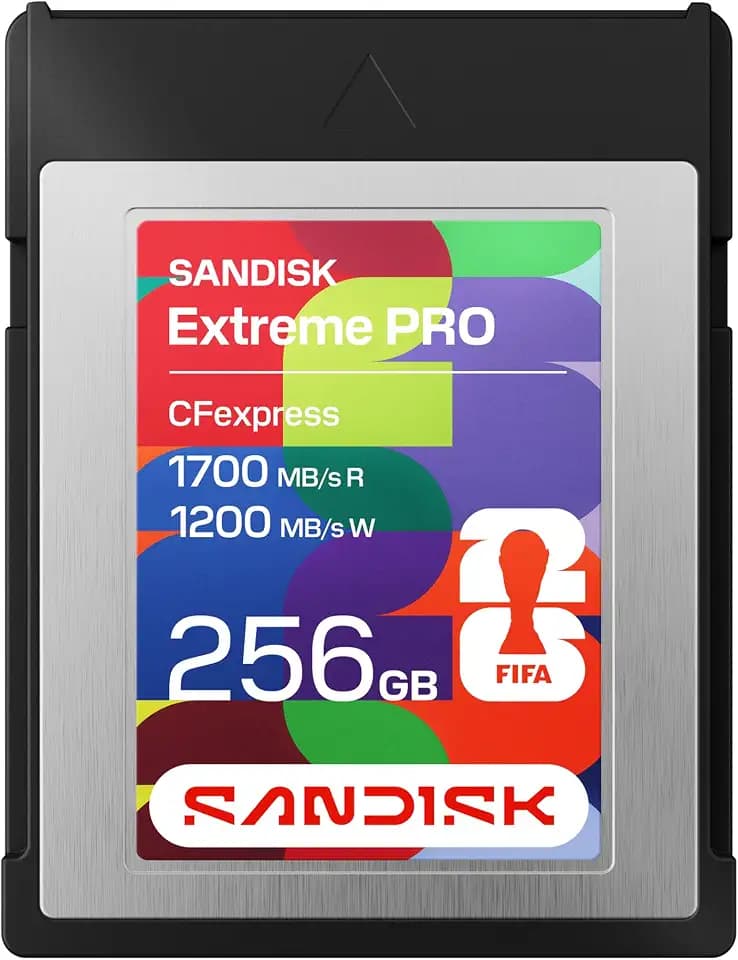 SANDISK CFexpress Type-B-Speicherkarte FIFA World Cup 2026 Edition 256 GB (Lesegeschwindigkeiten von bis zu 1.700 MB/s, filmen Sie den FIFA World Cup 2026 in bis zu 4K)