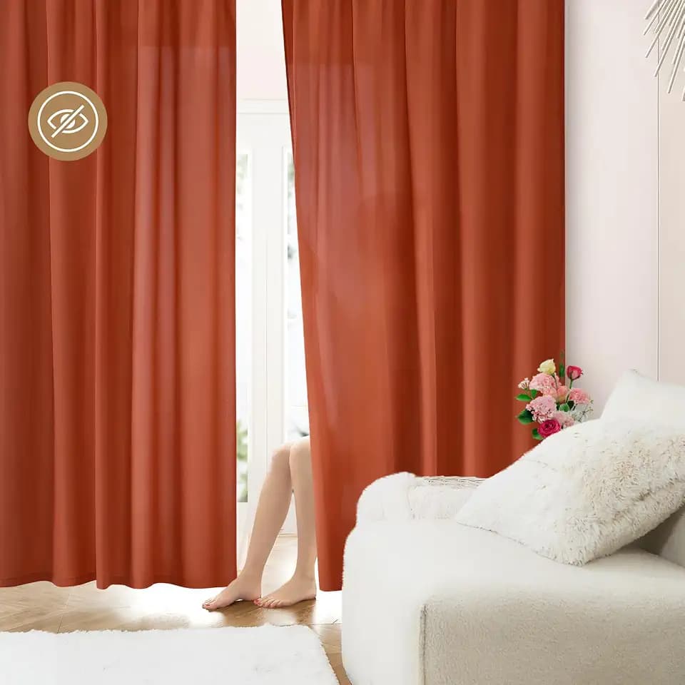 HOMEIDEAS Non-See-Through Fall Burnt Orange Privacy Sheer Curtains, 52 X 72