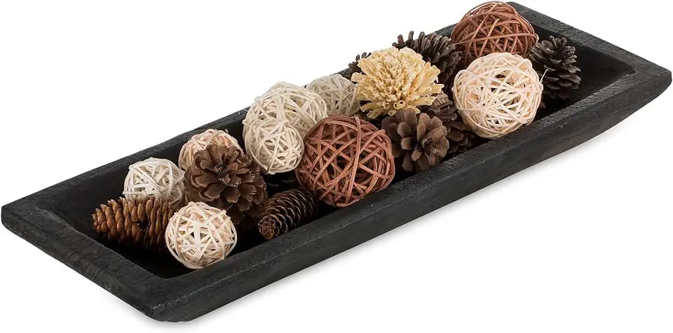 Hanobe Large Wood Decorative Dough Bowl for Coffee Table Decor, 20" Black