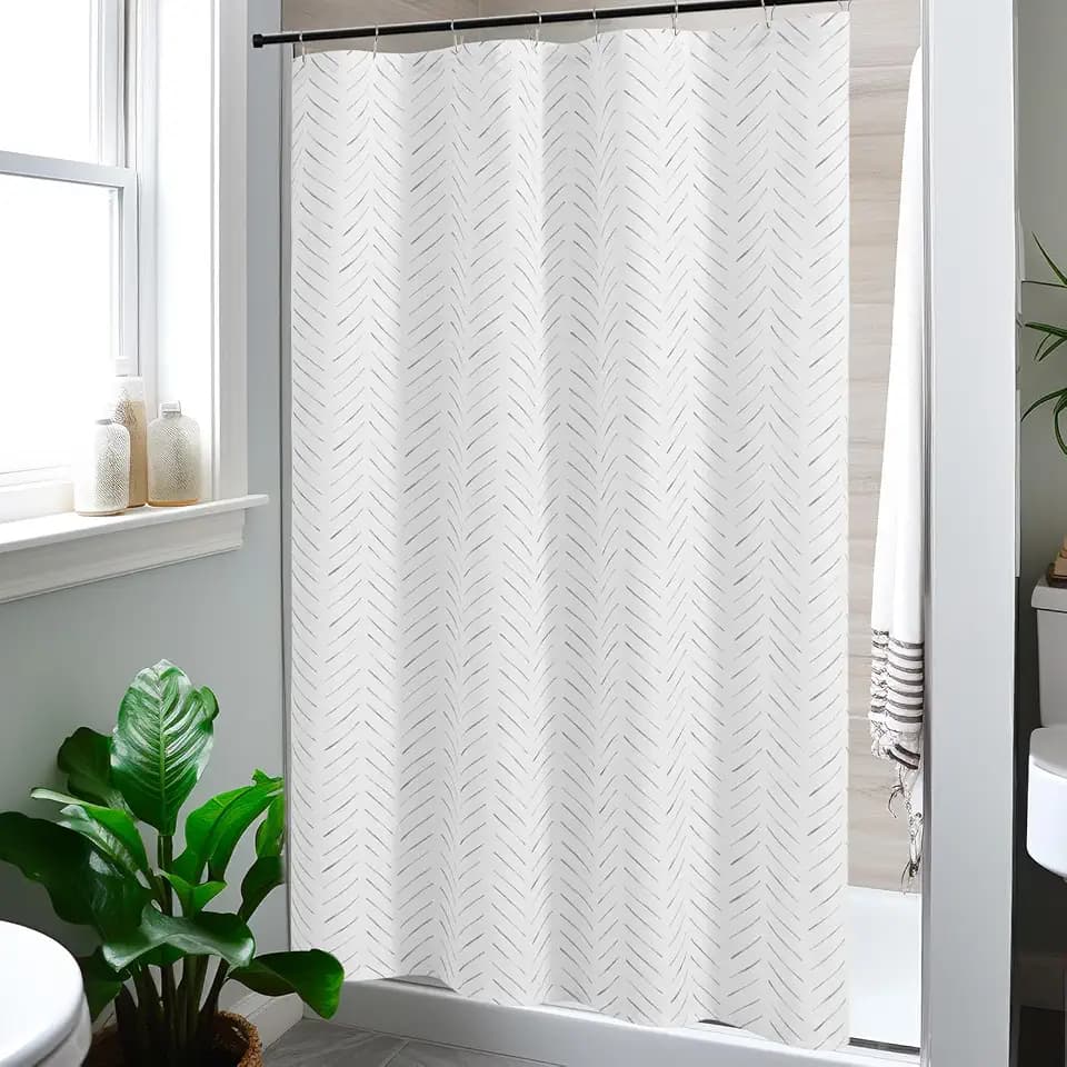 jinchan Small Stall Grey and White Shower Curtain 48x72 Inches Inky Herringbone Chevron Zig Zag Waterproof Fabric Modern Farmhouse Shower Curtains for Bathroom with 8 Hooks