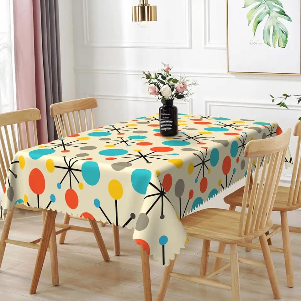 52x70inches Mid Century Tablecloth Modern Atomic Retro Table Cloth Water Resistant Oil Proof Rectangle Table Cover for Dining Room Kitchen Home Decorations Indoor and Outdoor Party Picnic