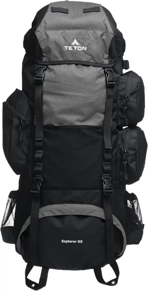 Teton 65L Explorer Internal Frame Backpack for Hiking, Camping, Backpacking, Rain Cover Included, Graphite