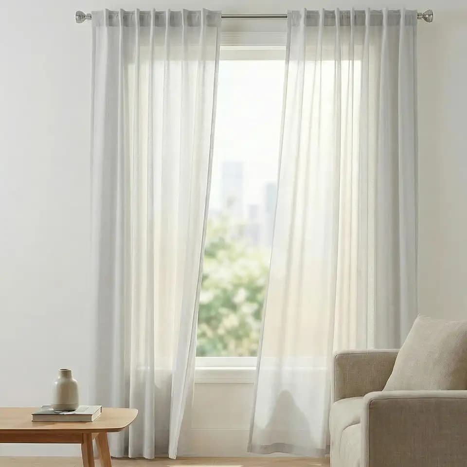 Ramanta Home White Cotton Light Filtering Curtains 50x84 Inches - Set of 2, Farmhouse Slub Textured Semi Sheer Drapes, Duck Cotton Fabric Living Room, Kitchen Back Tab Window Panels - White