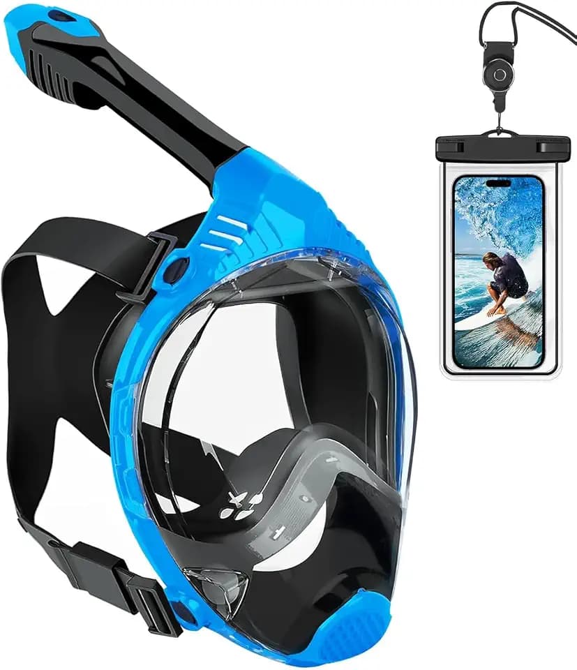 VGKE Full Face Snorkel Mask for Adults, Snorkeling Gear with Waterproof Phone Pouch, Unisex for Men and Women, 180-degree HD Panoramic View, Anti-Leak & Anti-Fog, Breathe Freely