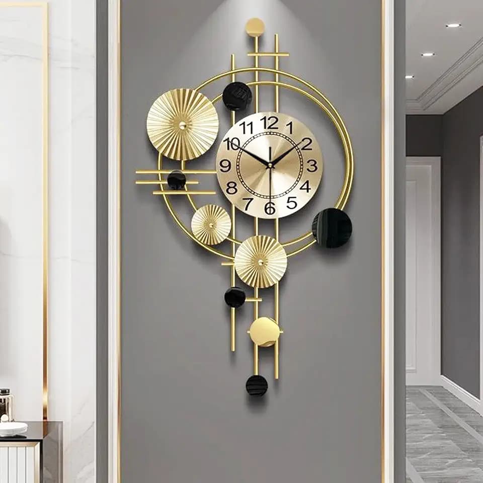 Large Wall Clocks for Living Room,Silent Non Ticking,Battery Operated Oversized Round Modern Wall Clock for Bedroom,Farmhouse,Office Wall Decor-17.8x30.7Inch(Golden)