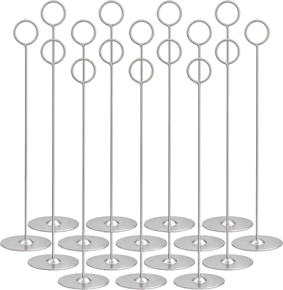 12 Inch Matte Silver Steel Place Card Holder,16 Pack Table Number Holder