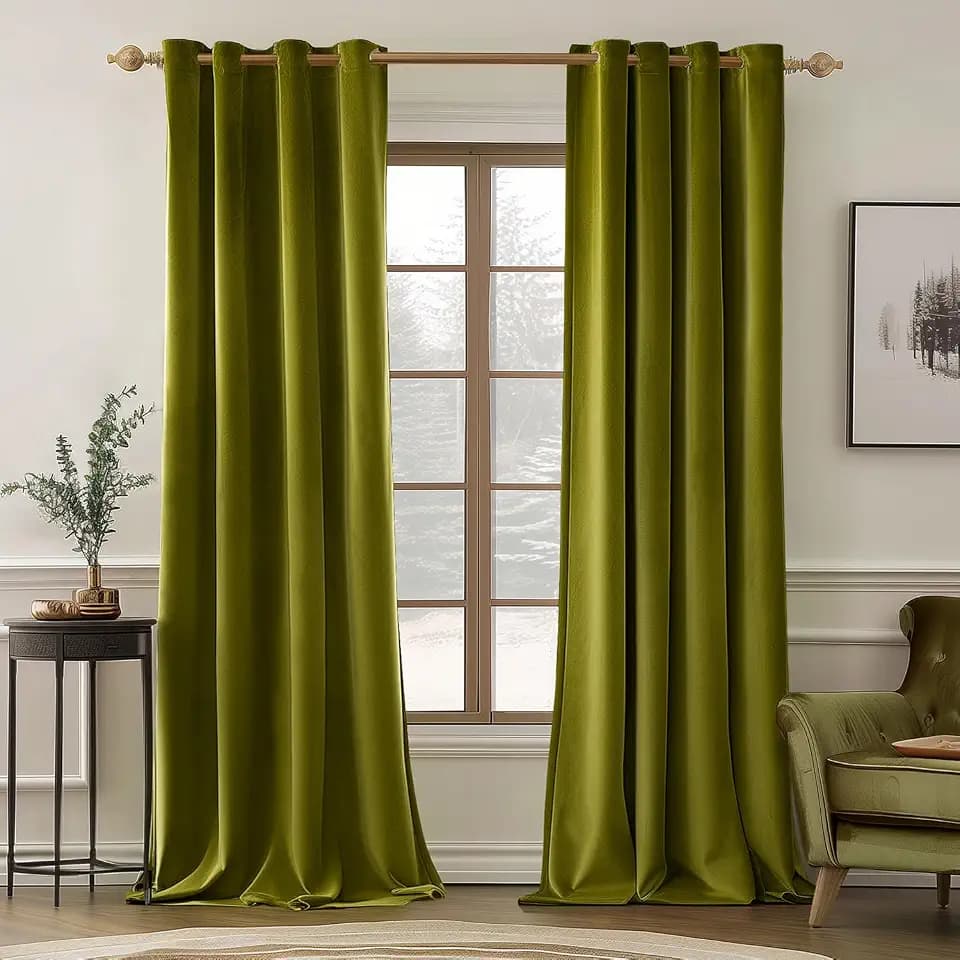 MIULEE Velvet Blackout Curtains Light Olive Green 52"x96" Length 2 Panels
