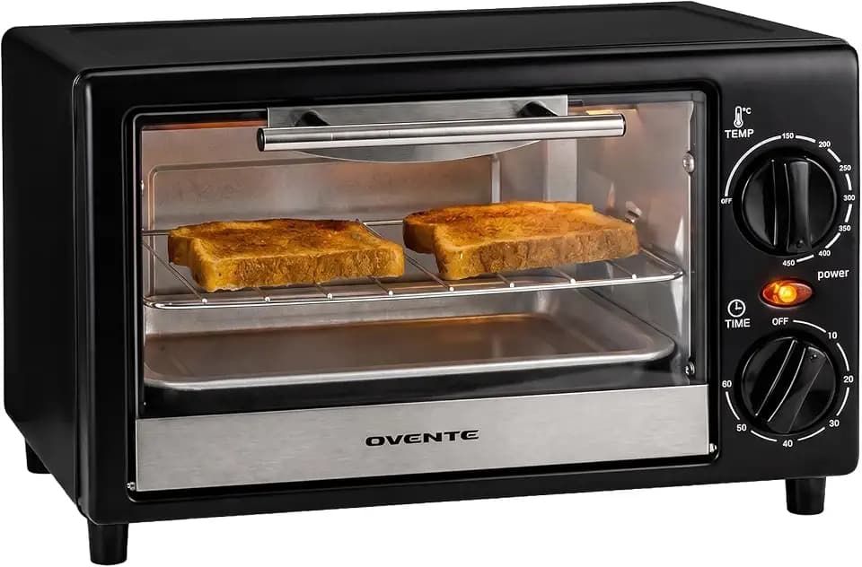 OVENTE 8L Toaster Oven, Adjustable Temperature, 60-Min Timer, Black TO2808B