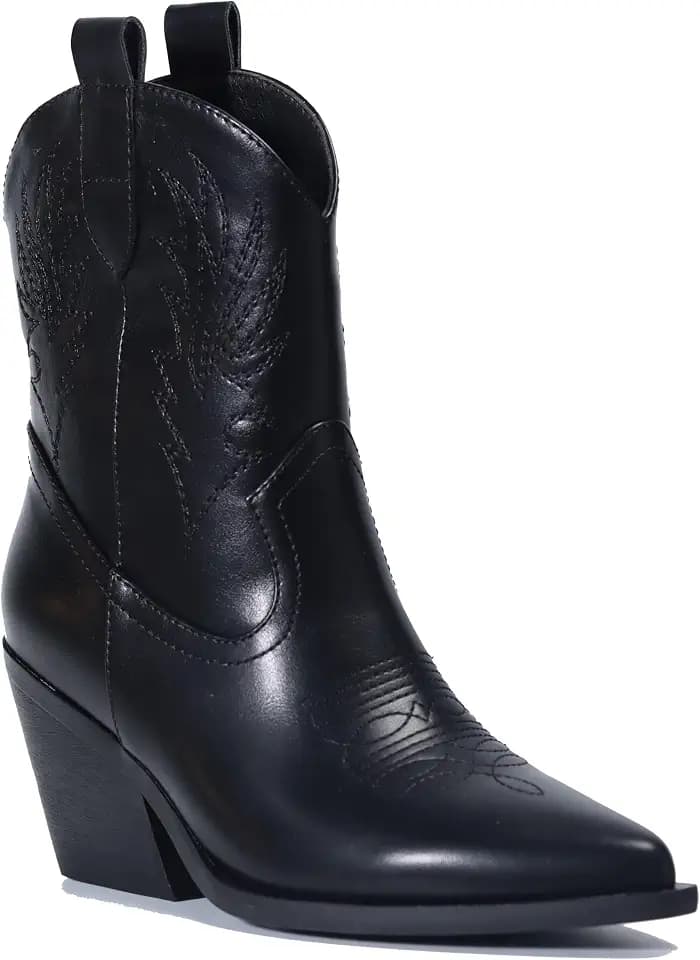 Women's Cowboy Boots Ankle Booties – Stylish Pointed Toe, Side Zipper, Mid Heel Western Cowgirl Boots with Jersey Lining – Classic & Comfortable