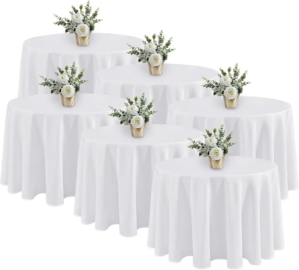 Fitable 6 Pack White Round Tablecloths 108 Inch for 36"-84" Tables
