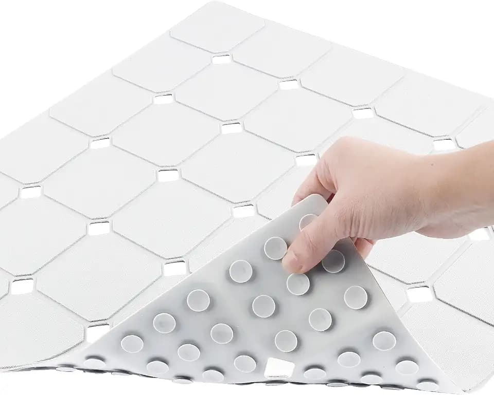 Shower Mat Non Slip 21"x21" Silicone Foldable Bath Mat with Suction Cups & Drain Holes, Odorless, Eco-Friendly & Durable, Machine Washable Shower Stall Mat for Adults, Seniors White