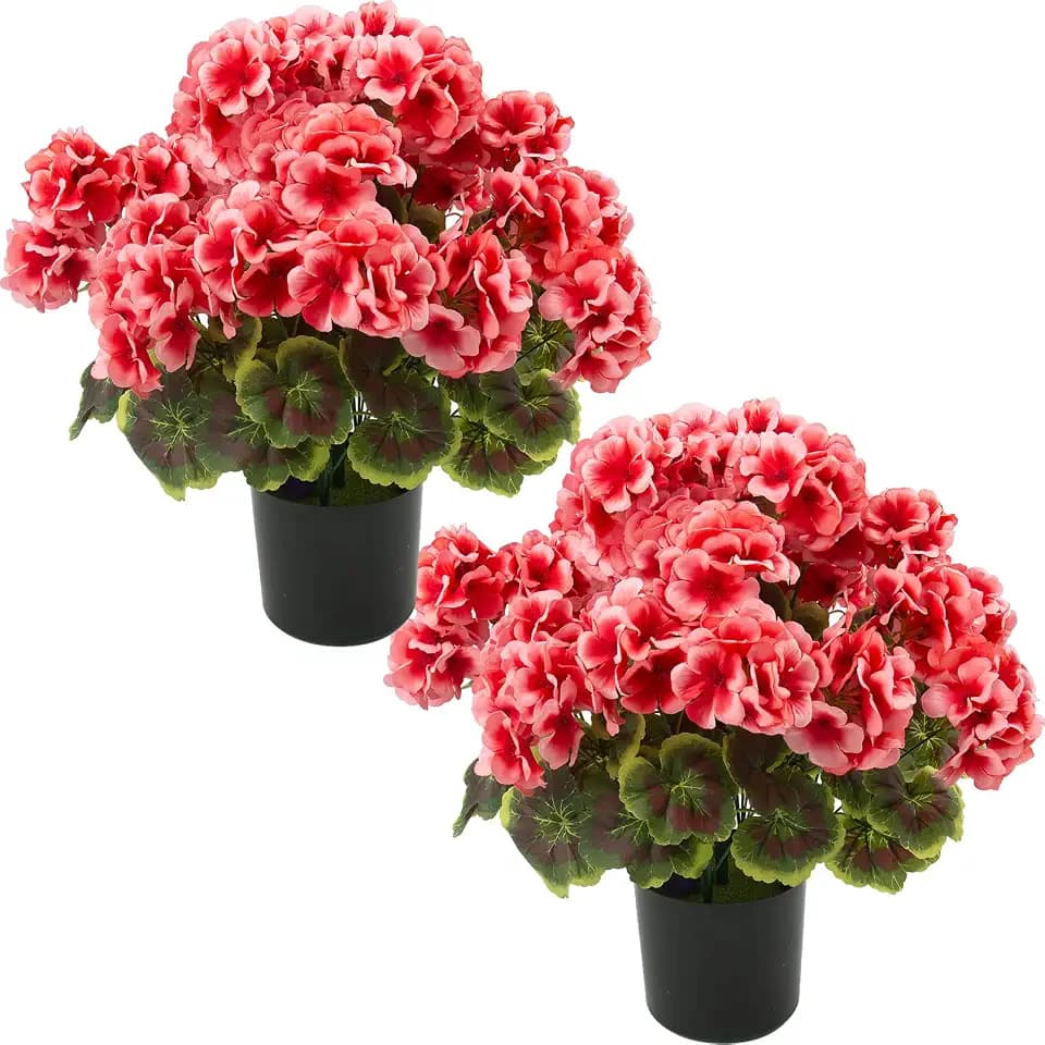 lovemoon 2 Pcs Geraniums Artificial Flowers for Outdoor Decor, Peach