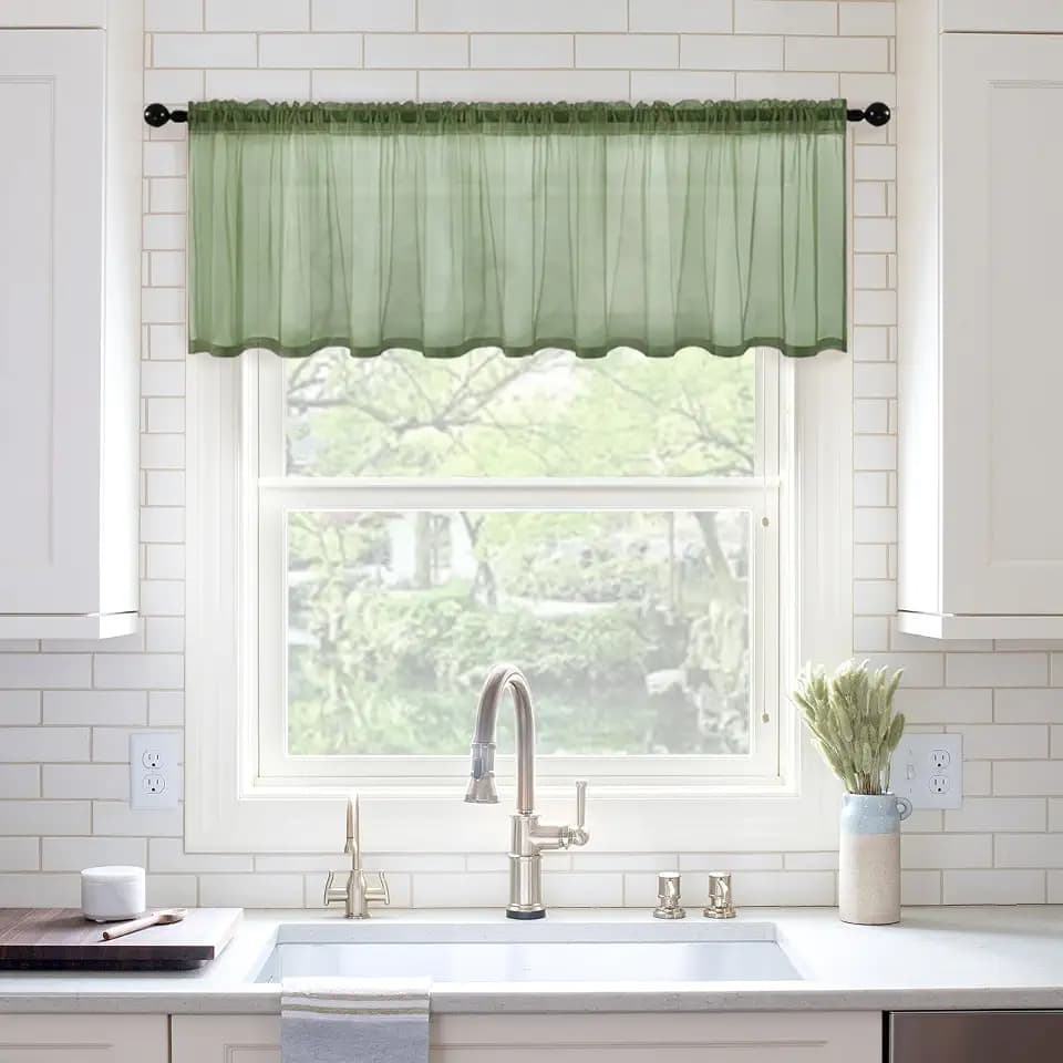 MIULEE Spring Half Window Valance Sheer Curtains 60 x 18 Inch Sage Green