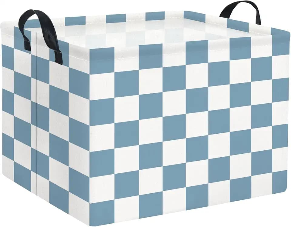 Rectangular Kids Basket Baby Girl Basket Fabric Storage Bin Organizer Box Room Decor(Blue Checkered)