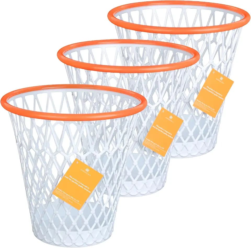 MORNING SUN 3PCS Basketball Wastebaskets, Basketball Trash Can for Boys Room Decor, 4.5 Gallon Wastebasket,Basketball Hoop,Basketball Holder Display,Garbage Can,Basketball Themed Gift Wastebasket