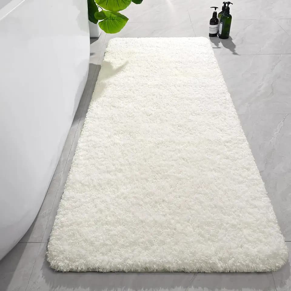 AROGAN Long Bathroom Runner Rug, Non Slip Bath Mat, 24x60 Inch Cream White
