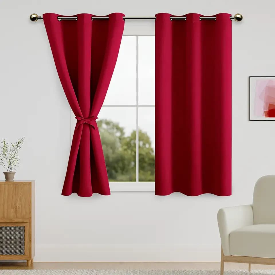 DWCN Christmas Short Blackout Curtains, 38 x 54 inch, Red, Set of 2 Panels