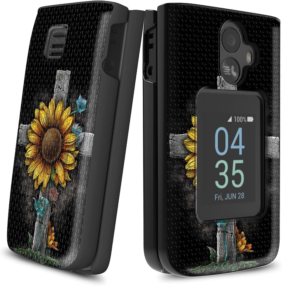 for TCL Flip 3 Case with Screen Protector, Rugged Shockproof Dual Layer Cover for TCL Flip 3 T435 (2024), Heavy Duty Protective Phone Case – Sunflower Cross Faith