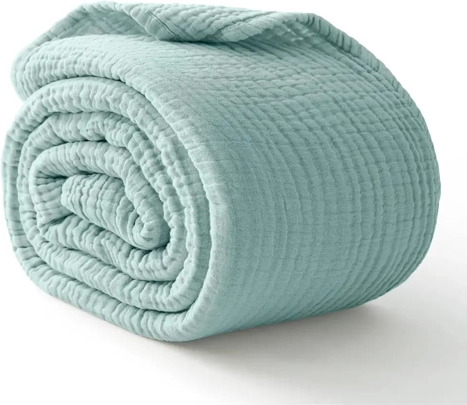 Cotton Muslin Blanket for Adult, 6-Layer California King 120x90, Mint Green