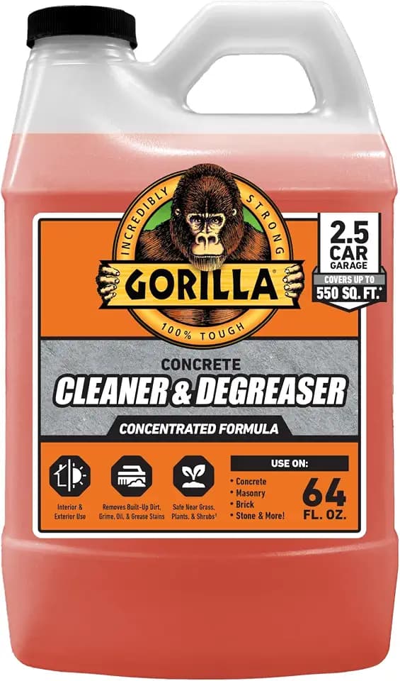 GORILLA Concrete Cleaner and Degreaser, Heavy Duty Concentrated, 64 Fl Oz