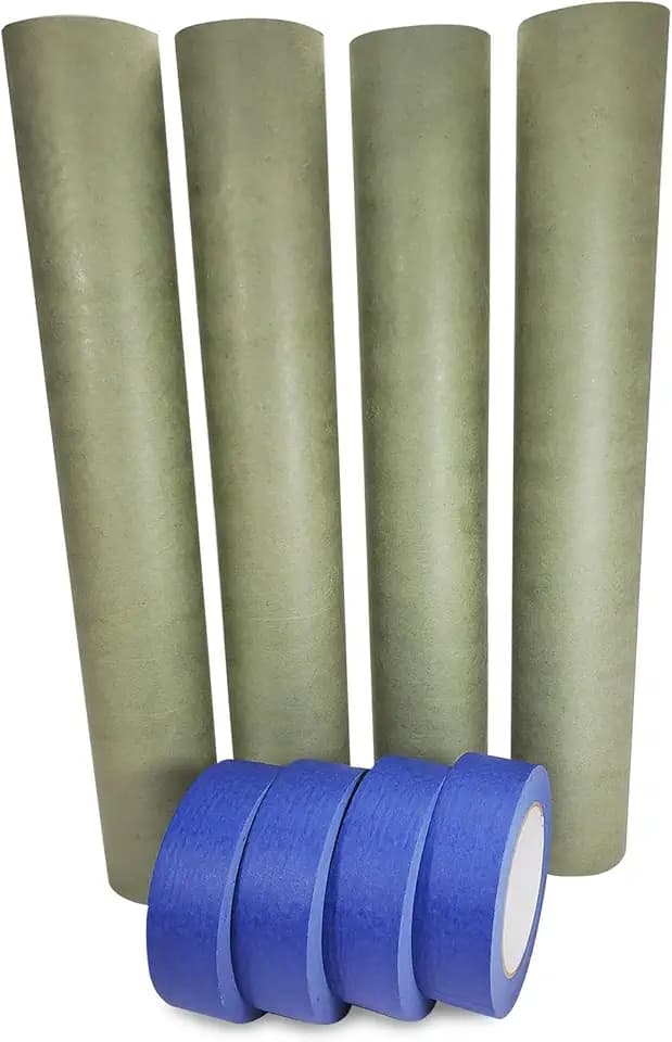 IDL Packaging Premium Masking Kit 18" x 60 Yards Green Masking Paper (4 Rolls) and 1.41" x 60 Yards Blue Tape (4 Rolls) - Masking Set to Protect - Great for Automotive Industry