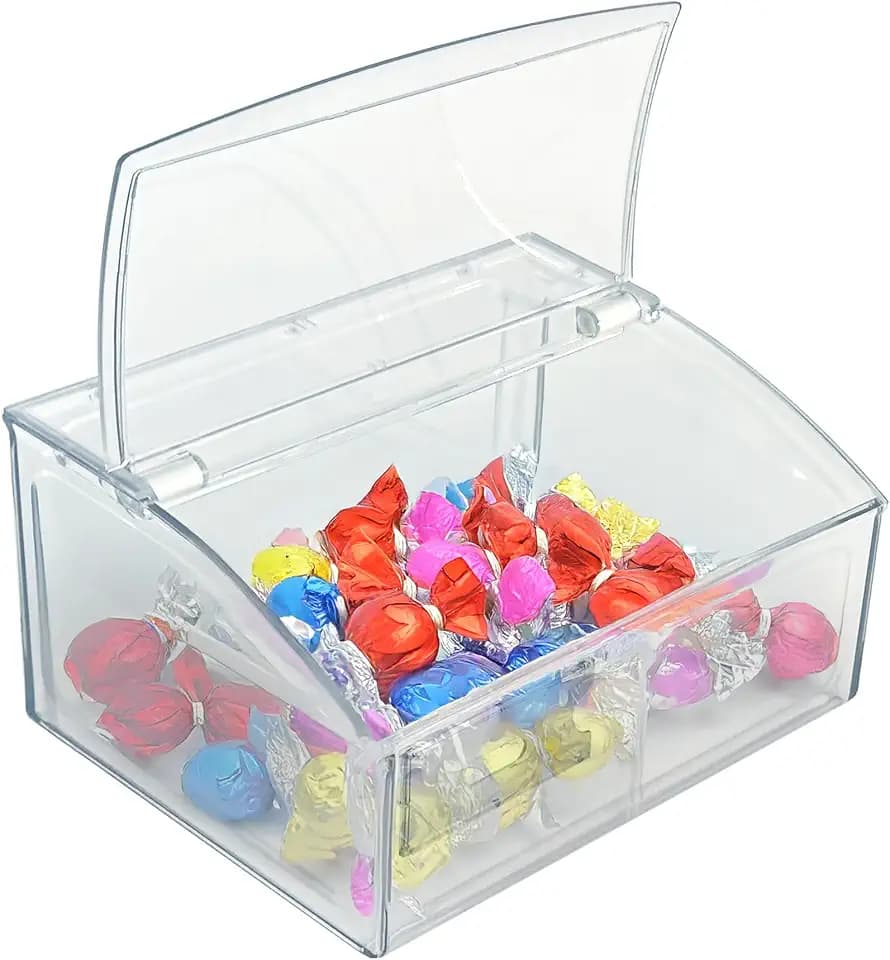 Azar Displays 400432 Hinged Candy Bin with Damper Lid – Clear Acrylic Dispenser, 6.875"H x 11.75"W x 10"D – Gravity-Fed Food Storage Container for Candy, Snacks, or Dry Goods