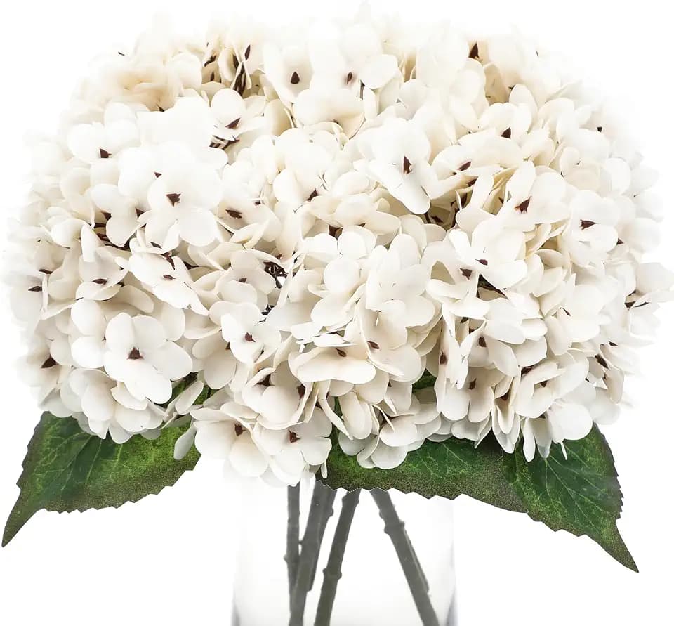 Kimura's Cabin 6pcs Artificial Hydrangea Flowers Fake Hydrangeas,White