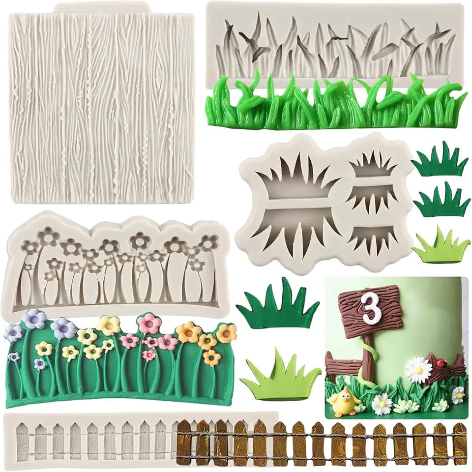 Sijiangmold Grass Picket Fence Fondant Molds Flower Silicone Mold Set of 5