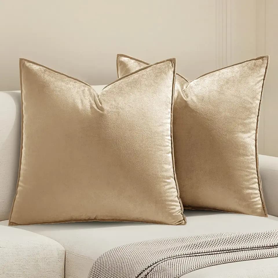 MIULEE Decorative Beige Velvet Euro Sham Throw Pillow Covers 24x24 Inch