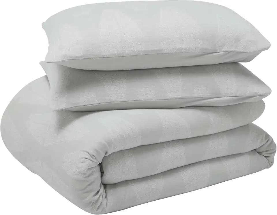 Superior Cotton Comforter Set, Breathable, Modern Fluffy Oversized, All Season Bedding, Bedding Sets, Includes; 2 Matching Pillow Shams, Woven Diamond Lattice, King (108" x 92"), Grey